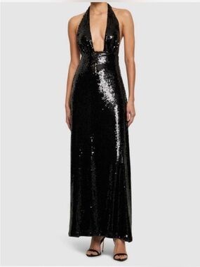 WeWoreWhat Black sequin maxi dress with halter neck and open back